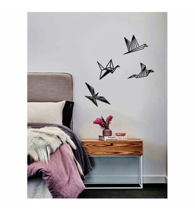 Geometrik Modern Dörtlü Kuş Duvar Süsü  Ahşap Mdf Tablo (Siyah)