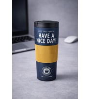 Have A Nice Day 600 Ml Çelik Termos Mug Çift Katmanlı Isı Yalıtımlı Sızdırmaz Bardak (Koyu Lacivert - Açık Gri)