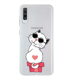 Samsung Galaxy A70s  Uyumlu Kapak Cool Cat Tasarımlı Şeffaf Silikon Kılıf