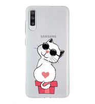 Samsung Galaxy A70s  Uyumlu Kapak Cool Cat Tasarımlı Şeffaf Silikon Kılıf