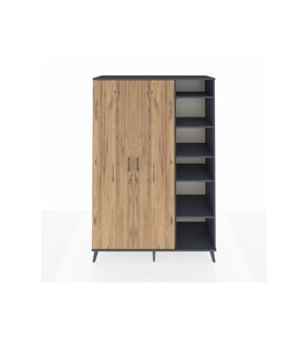 Hyperion Dolap 7 Raflı 2 Kapaklı Tek Askılı 132x44x195 Antrasit-Çam/Antrasit