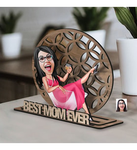 BK Gift Kişiye Özel 3 Katmanlı Anne Karikatürlü Ahşap Biblo-6 Anneye Hediye, Anneler Günü Hediyeleri