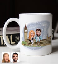 BK Gift Kişiye Özel Sevgililer Big Ben Karikatürlü Beyaz Kupa Bardak-1
