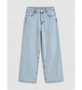LCW Kids Mavi Wideleg Nakışlı Kız Çocuk Jean Pantolon