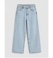 LCW Kids Mavi Wideleg Nakışlı Kız Çocuk Jean Pantolon