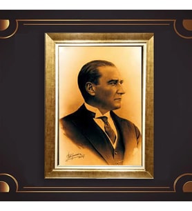 Altın Varaklı Çerçeveli Paspartulu Atatürk Tablo z4918 (Gold)