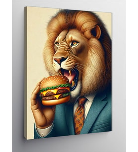 Kanvas Tablo Hamburger Yiyen Aslan