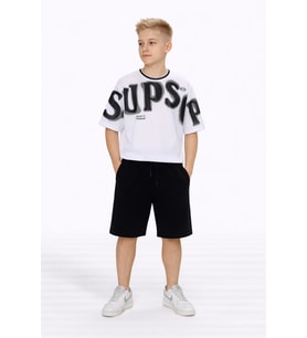 Erkek Yazlık Oversize Baskılı Tişört ve Şort Takımı – Beyaz & Siyah 60361