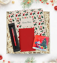 Yılbaşı Temalı Bardak Altlığı & Kırmızı Renk Dikişli Mini Not Defteri & Gümüş Renk Detaylı Kırmızı Tükenmez Kalem & Kişiye Özel Mouse Pad Yeni Yıl Hediye Seti