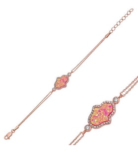Gümüş Rose Pembe Opal Fatma Ana Eli Bayan Bileklik