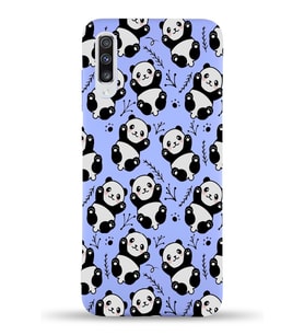 Samsung Galaxy A70 Uyumlu Lansman Kılıf Panda Tasarımlı İçi Kadife Kapak-Lila (Şeffaf)