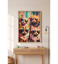 Pop-Art Kediler 1. Kalite Ahşap Çerçeveli Tablo