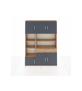 Arges Dolap 10 Raflı Tek Çekmeceli 6 Kapaklı 132x30x195 Çam-Antrasit/Çam