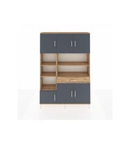Arges Dolap 10 Raflı Tek Çekmeceli 6 Kapaklı 132x30x195 Çam-Antrasit/Çam