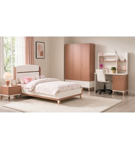 Rosa Genç Odası (3 Kapılı Dolap+Karyola 100x200+Komodin+Çalışma Masası ve Üst Ünite+Kitaplık+Şifonyer+ayna makyaj masa)