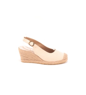 Gerçek Elişi Arkadan Bantlı Topuğu Açık Burnu Hasırlı Keten Espadril Dolgu Topuk Handmade