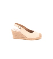 Gerçek Elişi Arkadan Bantlı Topuğu Açık Burnu Hasırlı Keten Espadril Dolgu Topuk Handmade (Bej)