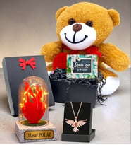 Kişiye Özel Kalpli Peluş Ayıcıklı Süper Hediye Seti & Led Işıklı Fanuslu (Model 7)