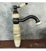 Onyx Detaylı Uzun Çanak Lavabo Bataryası (K.Siyah)