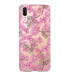 Huawei P20 Uyumlu Kapak Floral Pembe Tasarımlı Şeffaf Silikon Kılıf