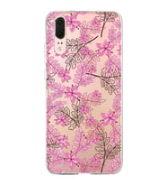 Huawei P20 Uyumlu Kapak Floral Pembe Tasarımlı Şeffaf Silikon Kılıf