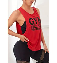 Ghassy Co. Kadın Gym Baskılı Nefes Alabilen Fitness Yoga Koşu Kolsuz Spor Atlet (Kırmızı)