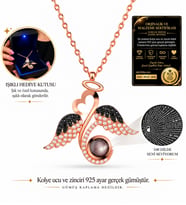 925 Ayar Gümüş Rose Sevgi Meleği 100 Dilde Seni Seviyorum Kolye - Büyük Boy LED Işıklı Takı Kutulu