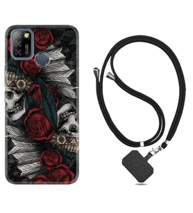 INFINIX Smart 4 5 6 Zero 8 S5 Pro Kılıf Boyun Askılı Silikon Skull Rose 1673