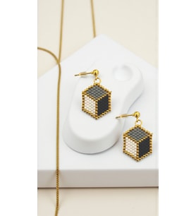 Miyuki Boncuk El Yapımı Gold Küp Küpe Gri Siyah (Çok Renkli)
