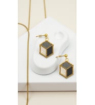 Miyuki Boncuk El Yapımı Gold Küp Küpe Gri Siyah (Çok Renkli)