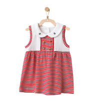 Andywawa Kız Bebek Kırmızı Çizgili Önlük Yaka Elbise  AC21669R