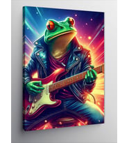Kanvas Tablo Elektro Gitar Çalan Kurbağa