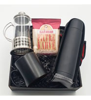 Siyah Kilitli Kapaklı Çelik Termos & Metal Kulplu French Press & Siyah Kupa & Colombian Filtre Kahve