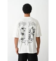 Erkek Kısa Kol Yazlık Tişört Bisiklet Yaka Baskılı Oversize T-Shirt - Beyaz