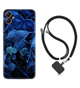 Samsung Galaxy A04E Kılıf Silikon Boyun Askılı İpli Desenli Silikon Blue Foid 1628