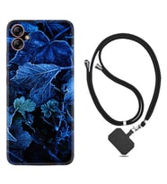 Samsung Galaxy A04E Kılıf Silikon Boyun Askılı İpli Desenli Silikon Blue Foid 1628