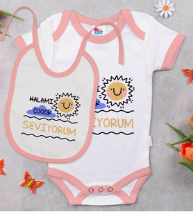 BK Kids Halamı Çok Seviyorum Tasarımlı Pembe Bebek Body Zıbın ve Mama Önlüğü Hediye Seti-1