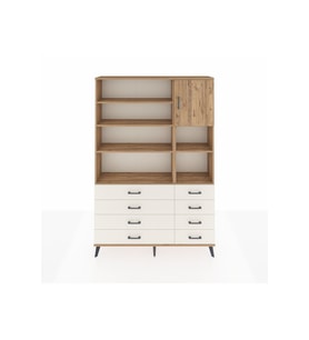 Arges Dolap 8 Raflı 8 Çekmeceli Tek Kapaklı  132x30x195 Çam-Çam/Aytaşı