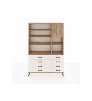 Arges Dolap 8 Raflı 8 Çekmeceli Tek Kapaklı  132x30x195 Çam-Çam/Aytaşı