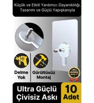 Süper Sağlam İz bırakmaz Çerçeve Tablo Banyo Mutfak Ultra Güçlü Yapışkanlı Çivisiz Askı 10 Adet