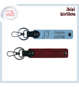 Sevgilinle Paylaştığın Şarkıya Kalıcı Dokunuş, Notalı Deri Anahtarlık Takımı, Gök Mavi-Bordo