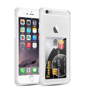 Kvy İphone 6 Kamera Korumalı Kartlıklı Setra Şeffaf Silikon kılıf
