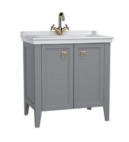 VitrA Valarte Lavabo Dolabı 80 cm Kapaklı Etajerli Lavabolu Tek Armatür Delikli Mat Gri 62154