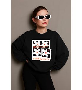 Unisex Irides Serenity Baskılı Tasarım Oversize Sweatshirt (Siyah)