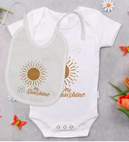 BK Kids My Sunshine Tasarımlı Bebek Body Zıbın ve Mama Önlüğü Hediye Seti - Model 1