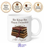 Kitap Kurdu Edebiyat Tutkunu Baskılı Porselen Kupa Bardak Kitapsever Hediye