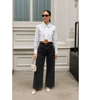 Kadın Siyah Yüksek Bel Wide Leg Jean Pantolon