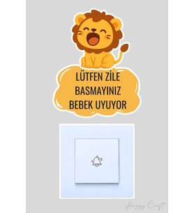 Lütfen Zile Basmayınız Bebek Uyuyor Kapı Zili Etiketi - Sevimli Aslan Sticker