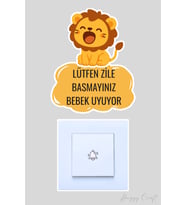 Lütfen Zile Basmayınız Bebek Uyuyor Kapı Zili Etiketi - Sevimli Aslan Sticker