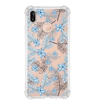 Huawei P20 Lite  Köşe Korumalı Antişok Kapak Floral Mavi Tasarımlı Şeffaf  Kılıf